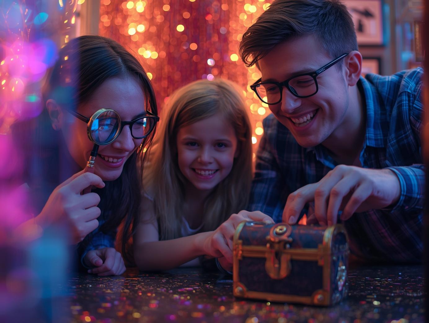 Familie spielt zusammen ein Escape Game